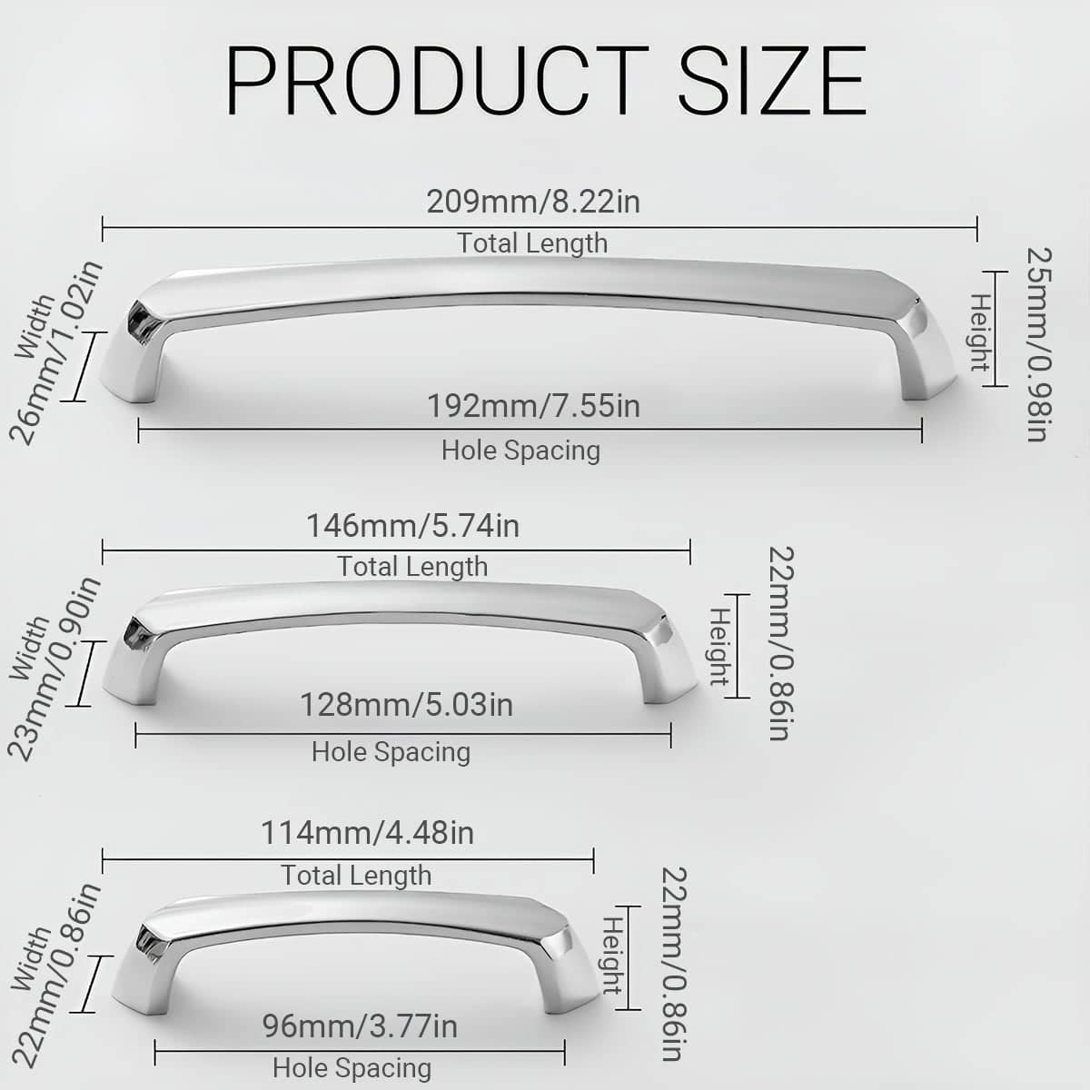 Modern Silver Cabinet Door Handle, Polished Finish - 96 mm Hole Spacing - view 4