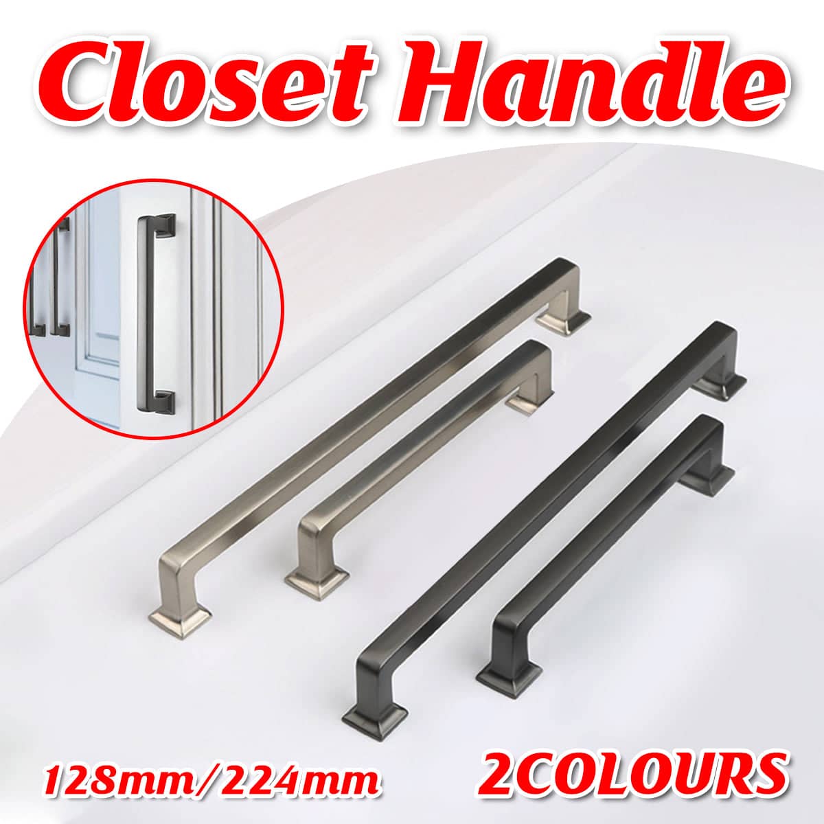 Modern Wardrobe Cabinet Door Handle, Zinc Alloy Drawer Pull - Silver, 128 mm Hole Spacing - view 2