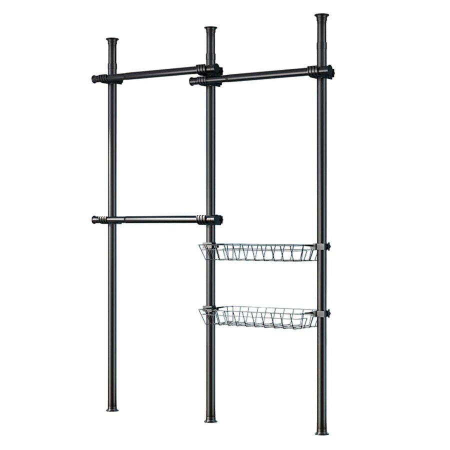 Modular Floor-Standing Clothes Rack Adjustable Height for Home Storage - Black