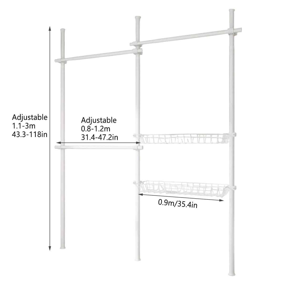 Modular Floor-Standing Clothes Rack Adjustable Height for Home Storage - Black - view 4