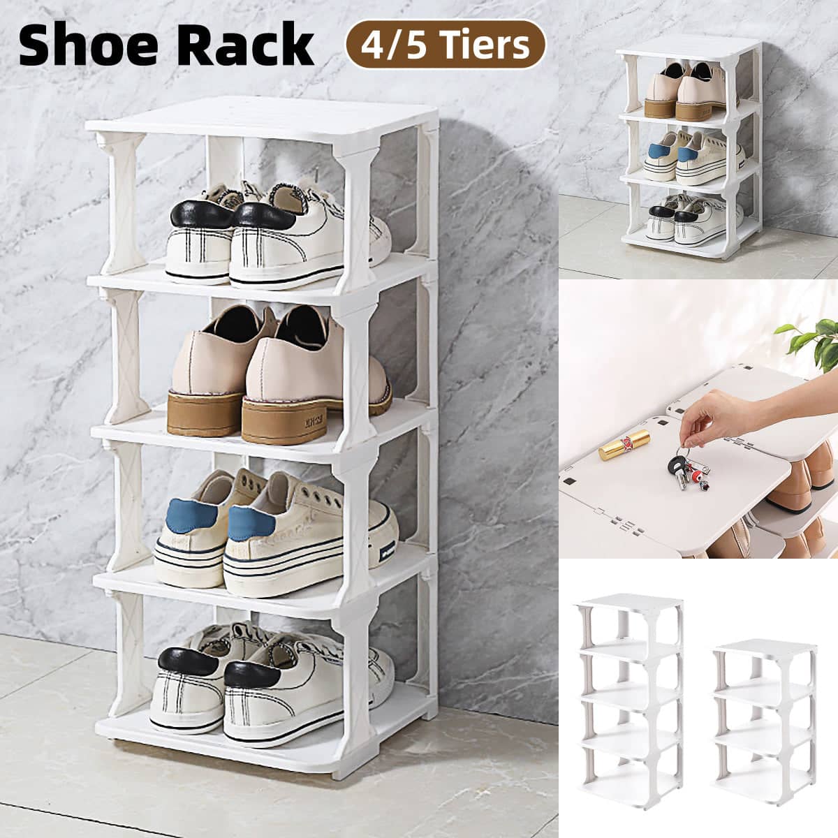 Modular Shoe Rack Organiser - White, 5 Tier - view 2