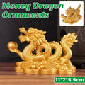 Money Dragon Figurine in Gold Resin, 11 x 7 x 5.5 cm