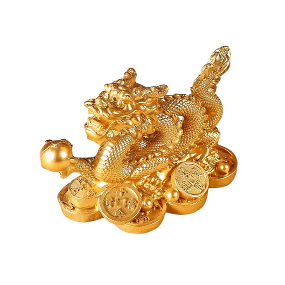 Money Dragon Figurine in Gold Resin, 11 x 7 x 5.5 cm - view 2