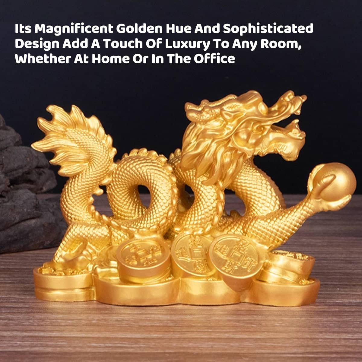 Money Dragon Figurine in Gold Resin, 11 x 7 x 5.5 cm - view 4