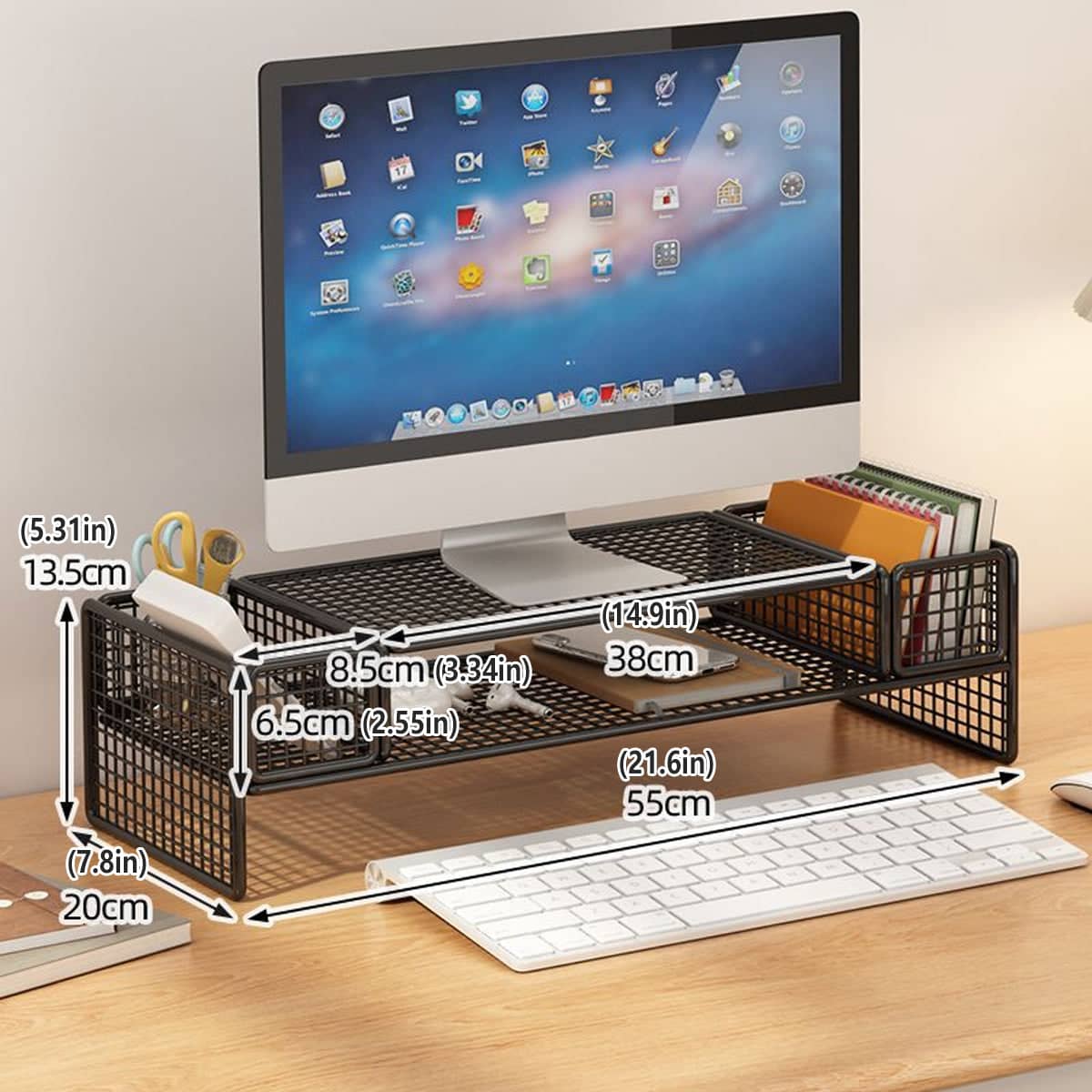 Monitor and Laptop Height Riser with Storage Shelf, Black - view 3