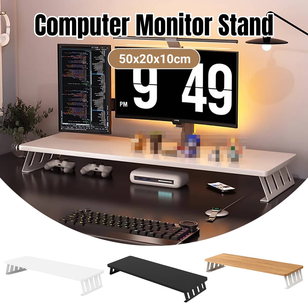 Monitor Riser Stand 50 x 20 x 10cm with Slotted Metal Legs - Black - view 2