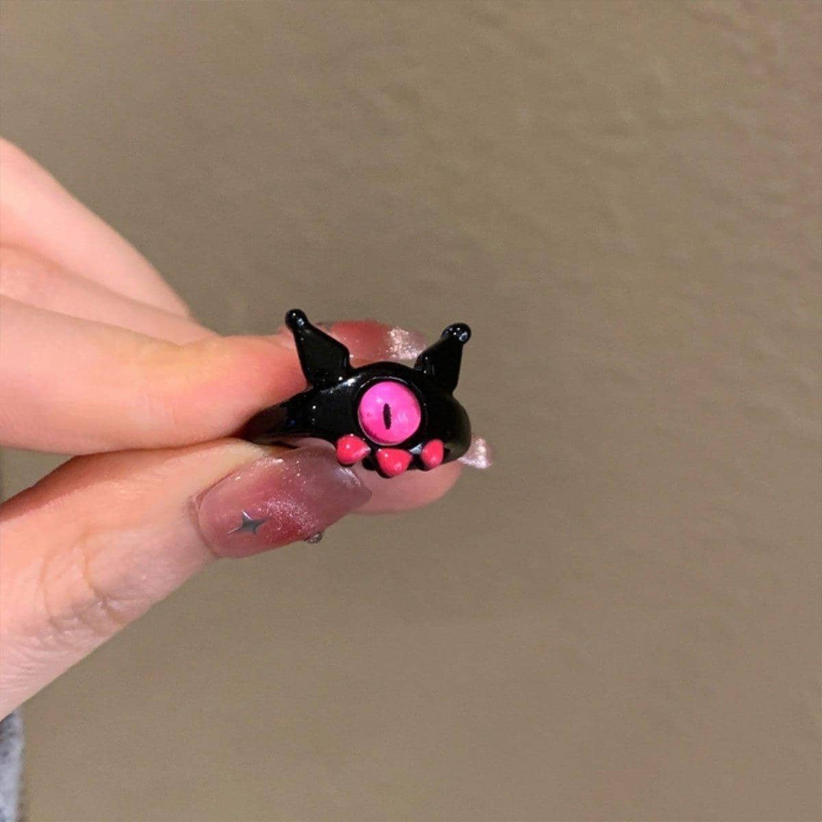 Monster Eye Open Ring for Women - Black with Pink Eye - view 5