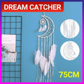 Moon Dream Catcher Wall Hanging with Feathers, Boho Nursery Bedroom Decor