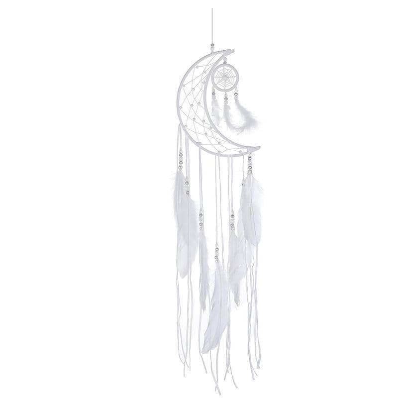 Moon Dream Catcher Wall Hanging with Feathers, Boho Nursery Bedroom Decor - view 2