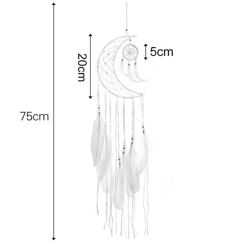 Moon Dream Catcher Wall Hanging with Feathers, Boho Nursery Bedroom Decor - view 3