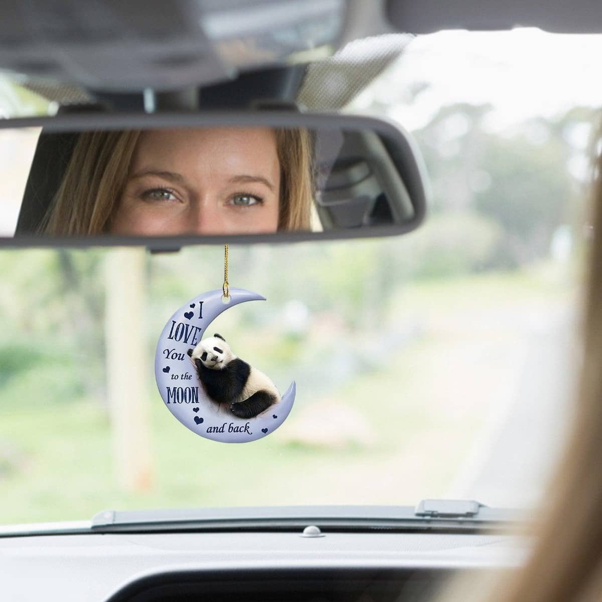 Moon Hanging Ornament for Car Rear View Mirror - Resting Speckled Grey and White Dog - view 5