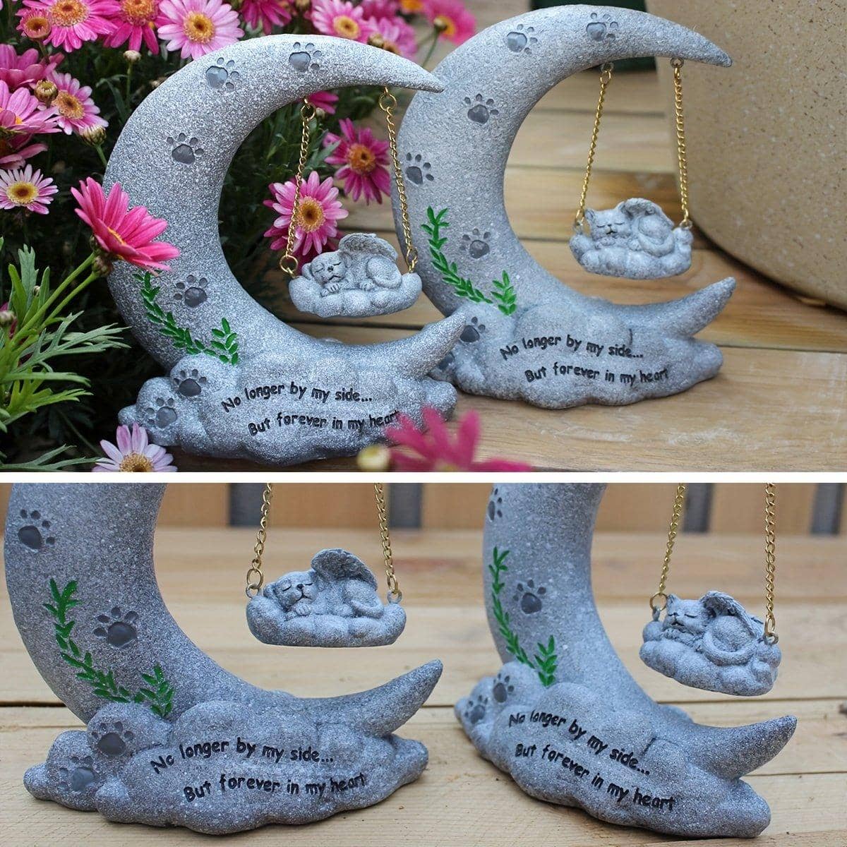 Moon Resin Pet Memorial Ornament with Sleeping Cat, Garden Decoration - Cat - view 5