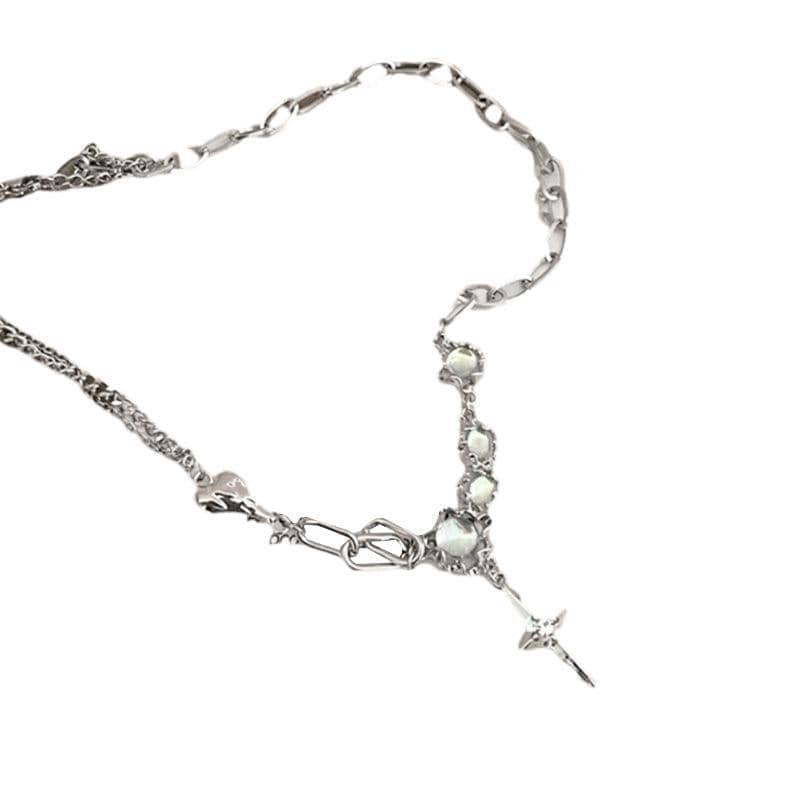 Moonstone Pendant Necklace, Silver Clavicle Chain for Women - Model C, Star Design