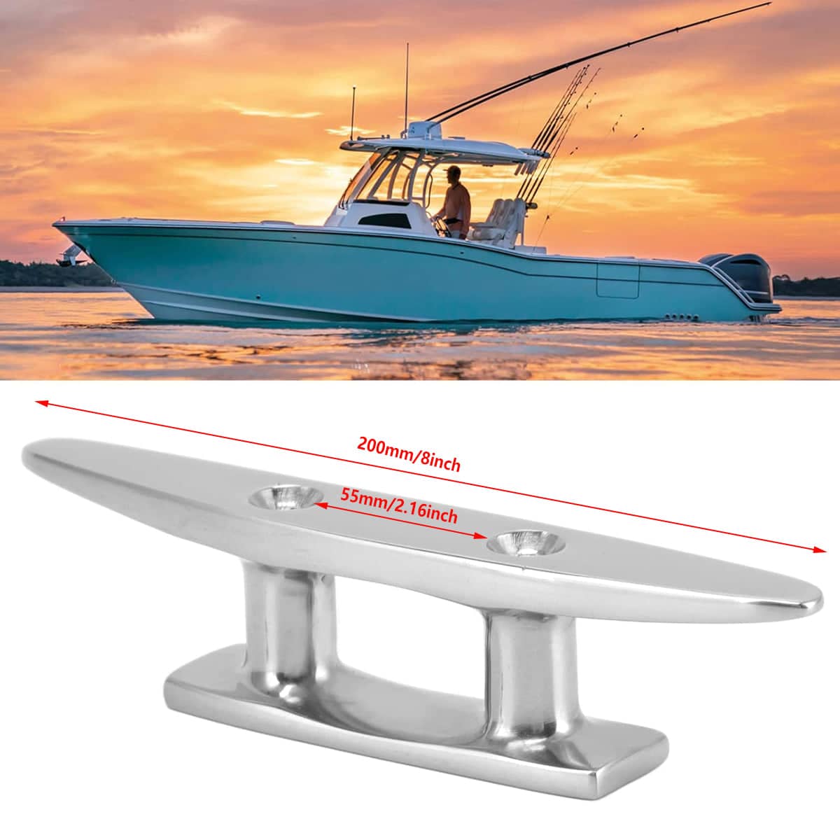 Mooring Cleat 200 mm (8 in, 20 cm) Stainless Steel for Boat Docking - view 3