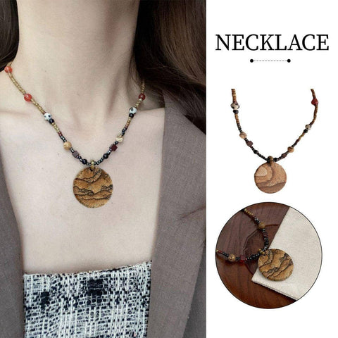 Mori Style Bead Clavicle Chain Necklace with Natural Stone and Czech Beads