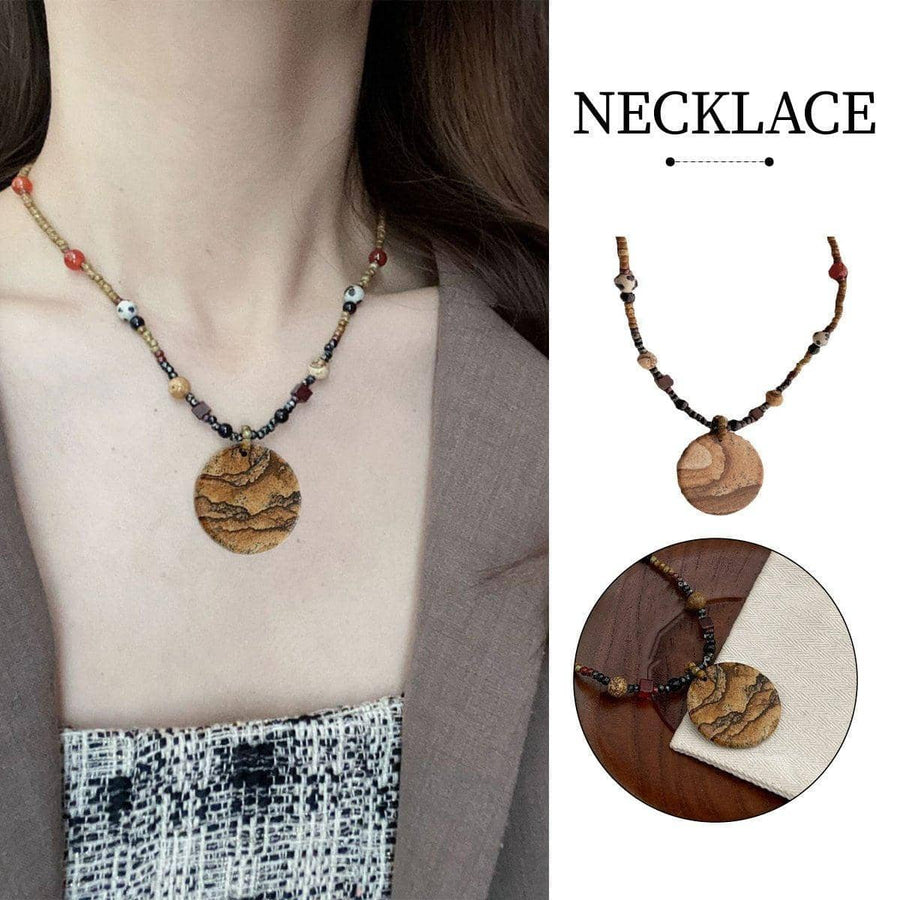 Mori Style Bead Clavicle Chain Necklace with Natural Stone and Czech Beads