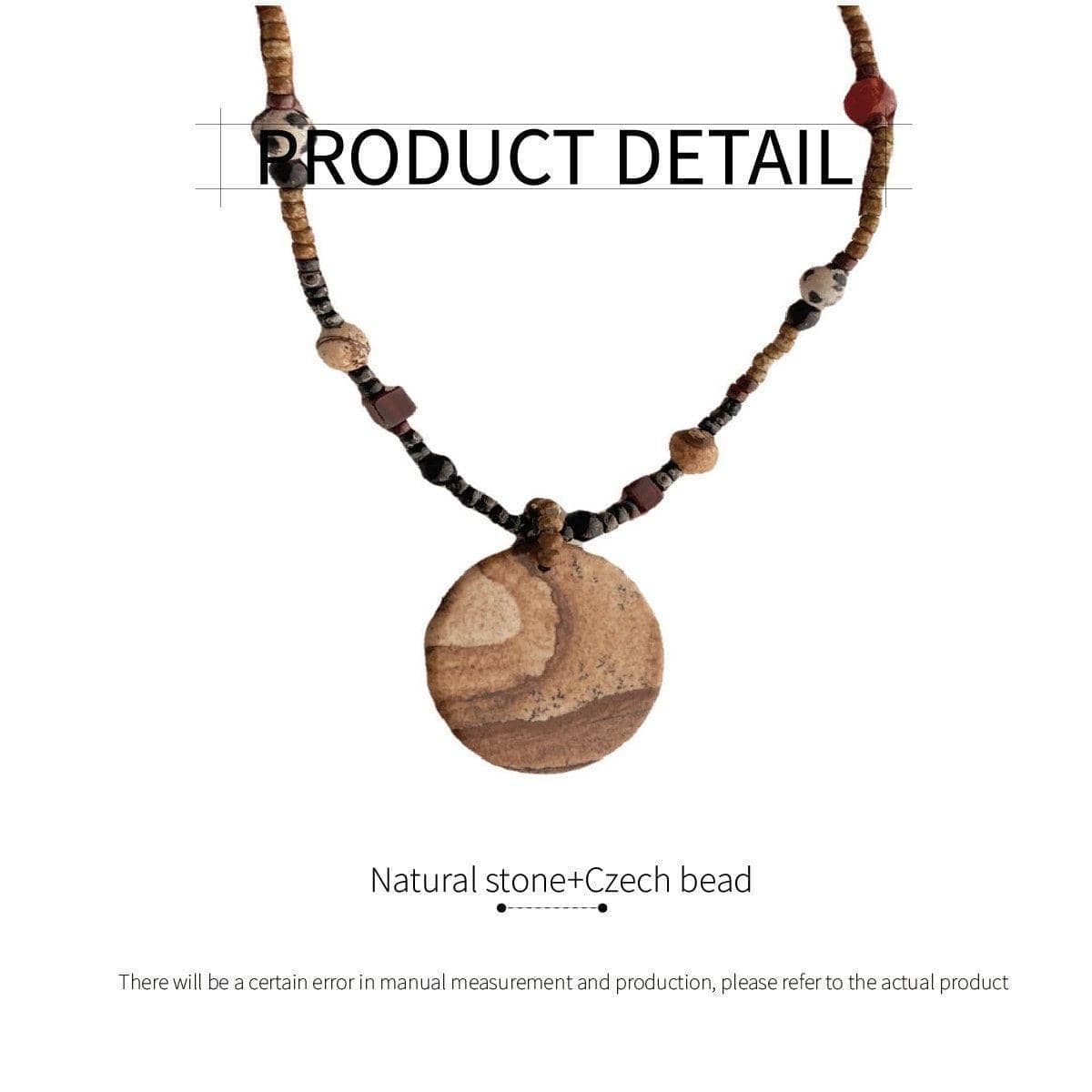Mori Style Bead Clavicle Chain Necklace with Natural Stone and Czech Beads - view 3