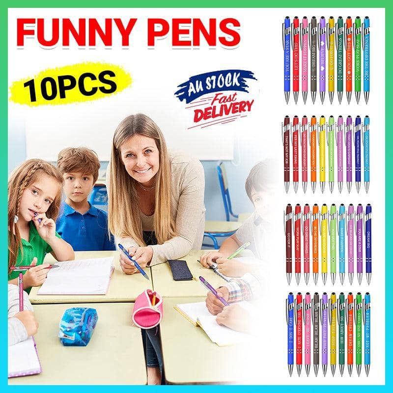 Motivational Slogan Pens with Stylus Tip, Set of 10 - Let's Do This, Heart and Daisy Icons - view 2