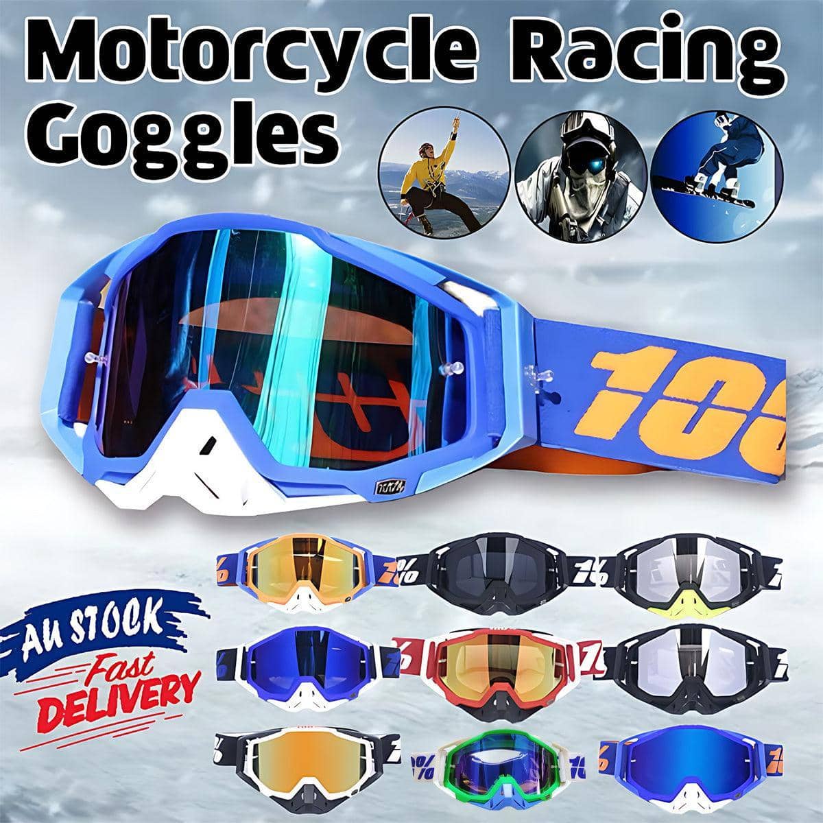 Motocross Racing Goggles, Windproof Dirt Bike Eyewear - Black and Green, Silver Mirror Lens - view 2