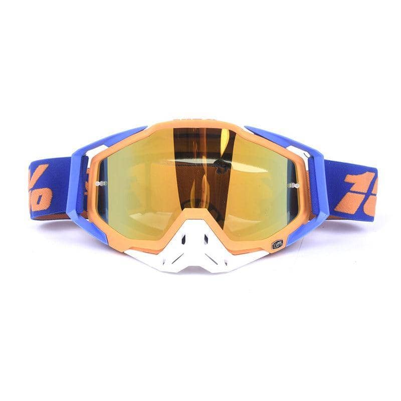 Motocross Racing Goggles, Windproof Dirt Bike Eyewear - Orange and White, Gold Mirror Lens