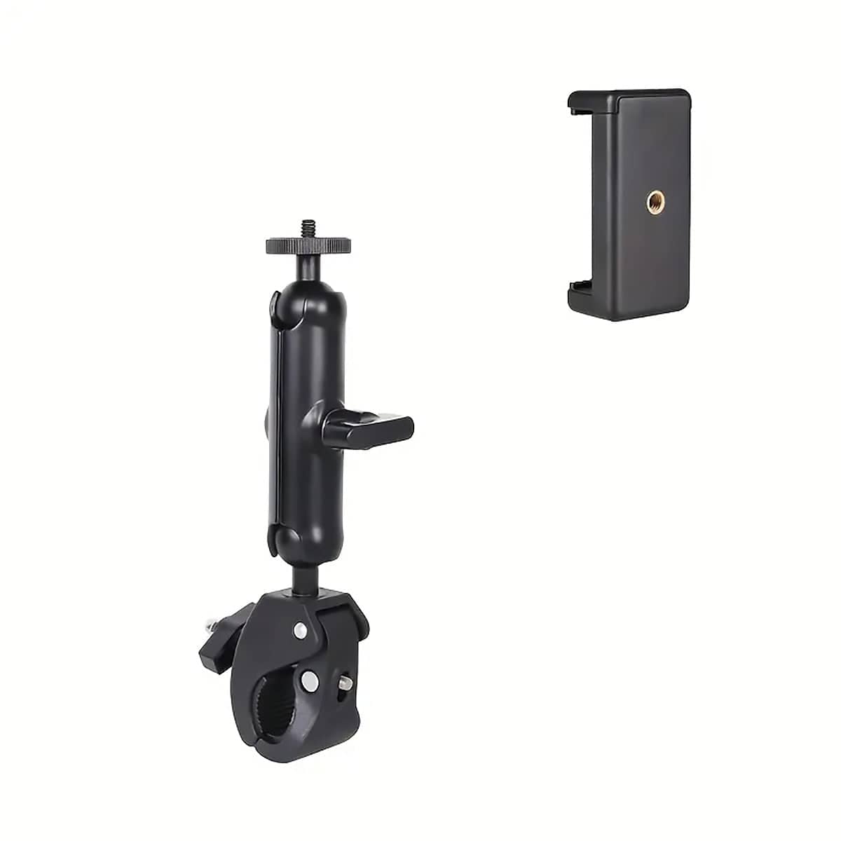 Motorcycle Handlebar Camera and Phone Mount - Black, Size M (Arm 12.5 cm, Overall 20 cm)