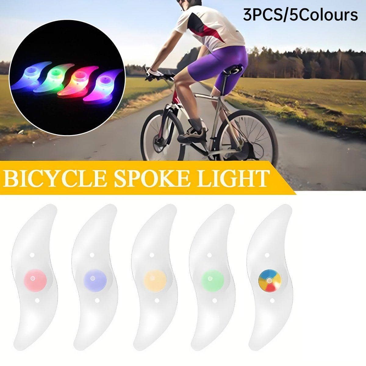Mountain Bike Spoke Lights, Silicone LED Wheel Lights, Pack of 3 - Red - view 2