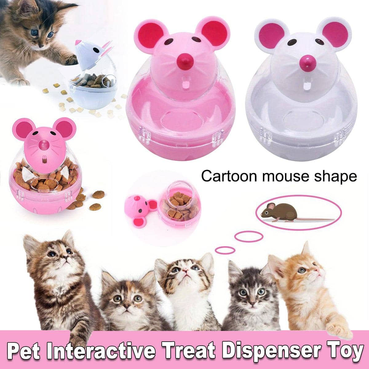 Mouse Shaped Cat Treat Dispenser Toy, Slow Feeder - White - view 2