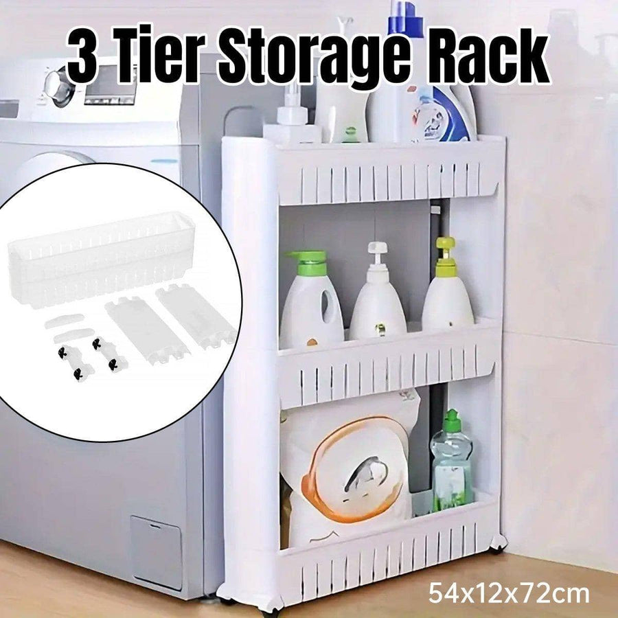 Movable 3 Layer Plastic Kitchen Storage Rack with Wheels, 54 x 12 x 72 cm