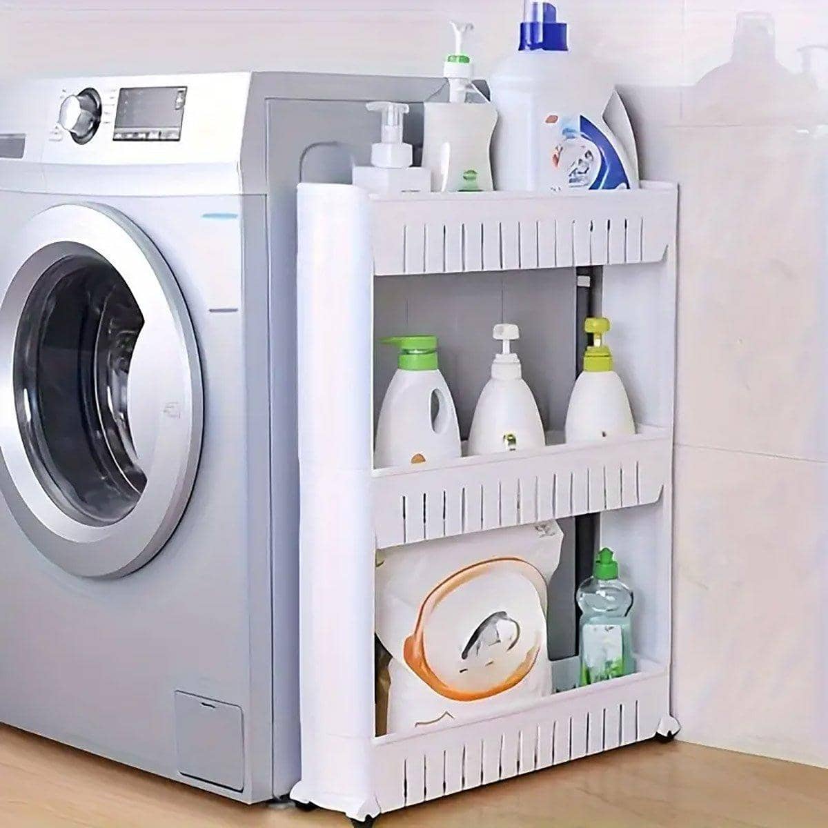 Movable 3 Layer Plastic Kitchen Storage Rack with Wheels, 54 x 12 x 72 cm - view 4
