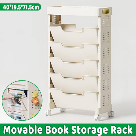 Movable Multi-Layer Book Shelf Rolling Bookcase for Study and Bedroom Storage