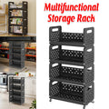Movable Multi Layer Kitchen Storage Cart with Rotating Pulleys - Black