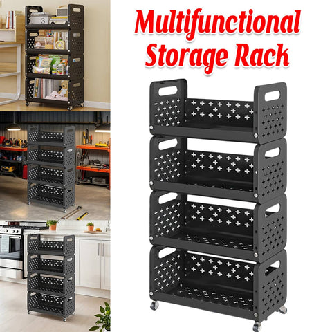 Movable Multi Layer Kitchen Storage Cart with Rotating Pulleys - Black