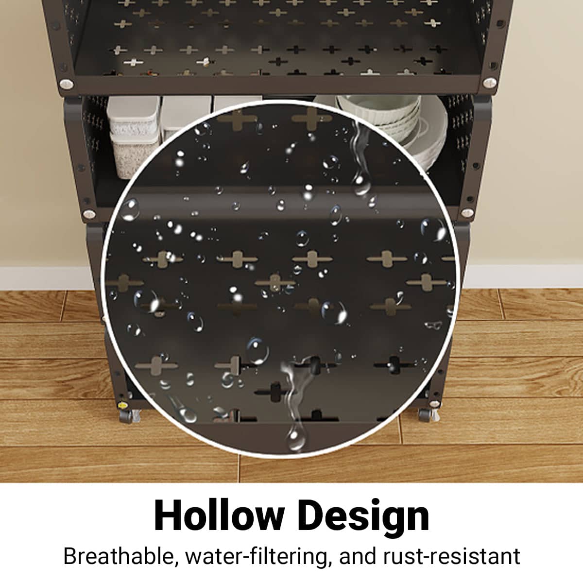 Movable Multi Layer Kitchen Storage Cart with Rotating Pulleys - Black - view 5