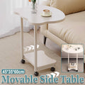 Movable Side Table with Rolling Wheels for Sofa and Bedside, Curved White