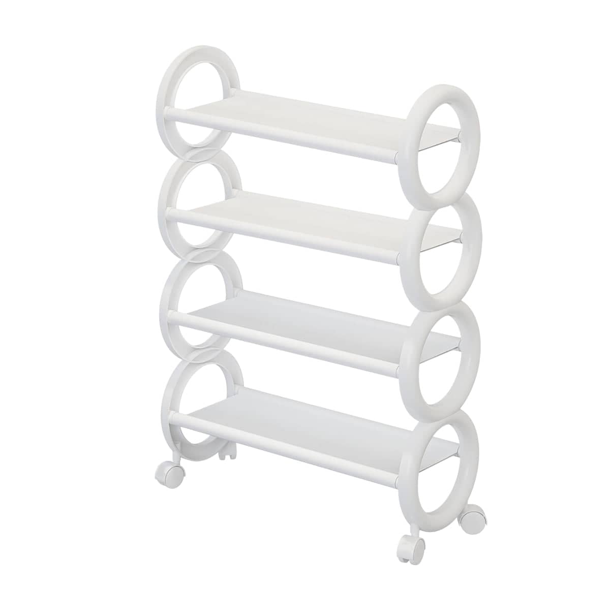 Movable Simple Shoe Rack 4 Tier with Wheels for Entryway Hallway Space Saving - White - view 2