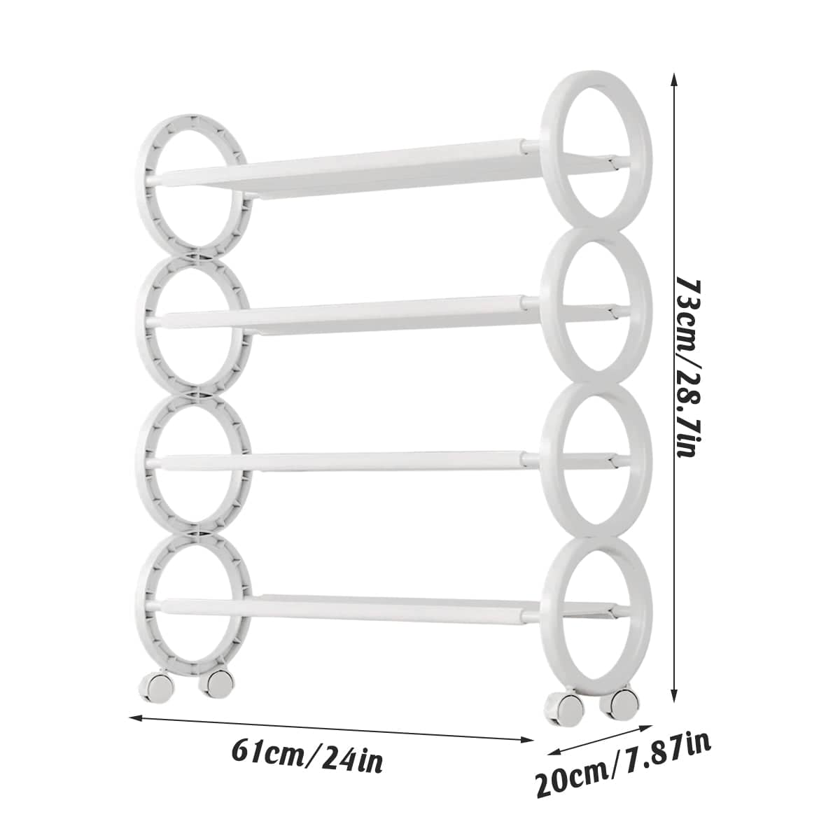 Movable Simple Shoe Rack 4 Tier with Wheels for Entryway Hallway Space Saving - White - view 3