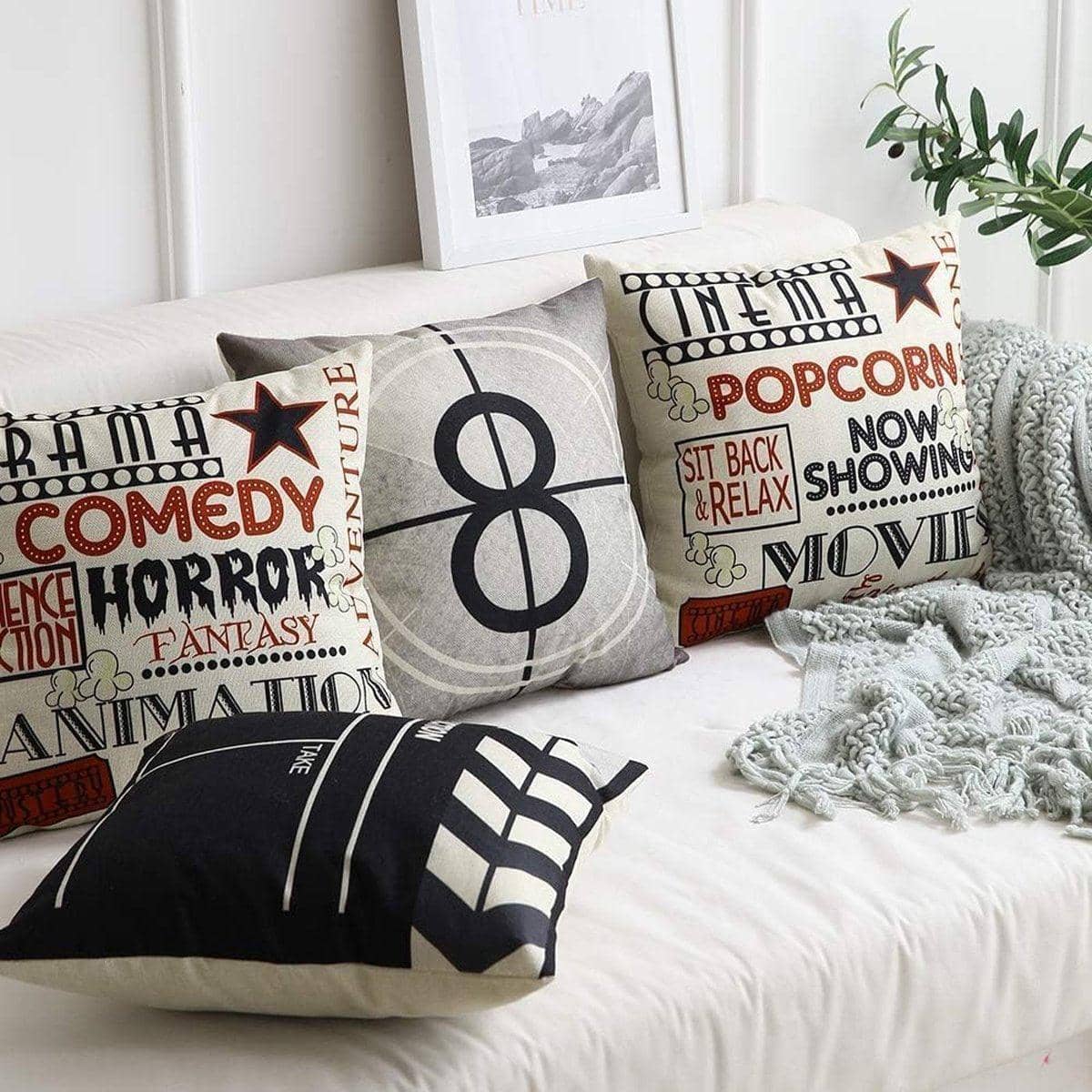 Movie Theme Cinema Throw Pillow Covers, 45 x 45 cm (18 x 18 Inch), Pack of 4 - view 4
