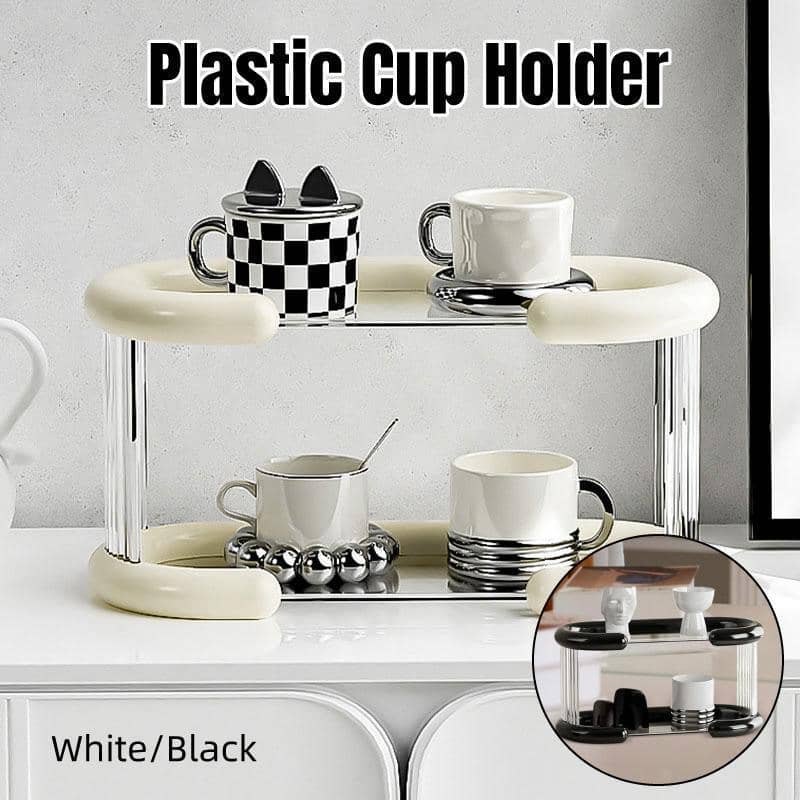 Mug and Cup Organiser, Two-Tier Countertop Rack - White - view 2