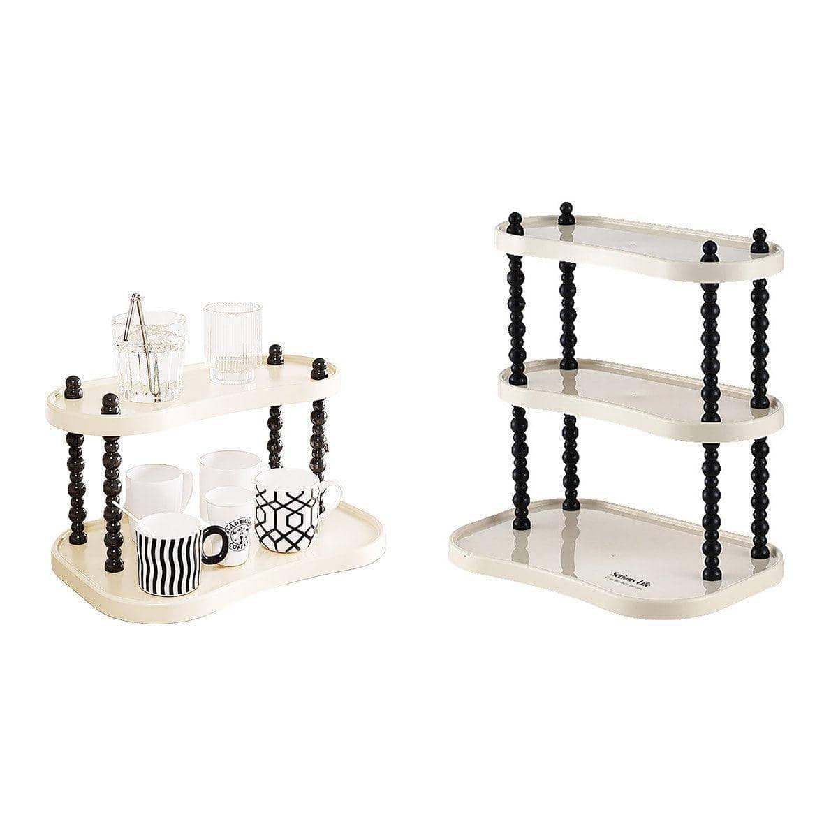 Mug Display Cup Rack Kitchen Organiser Bar Mug Holder - 3 Tier Beige with Black Posts - view 3