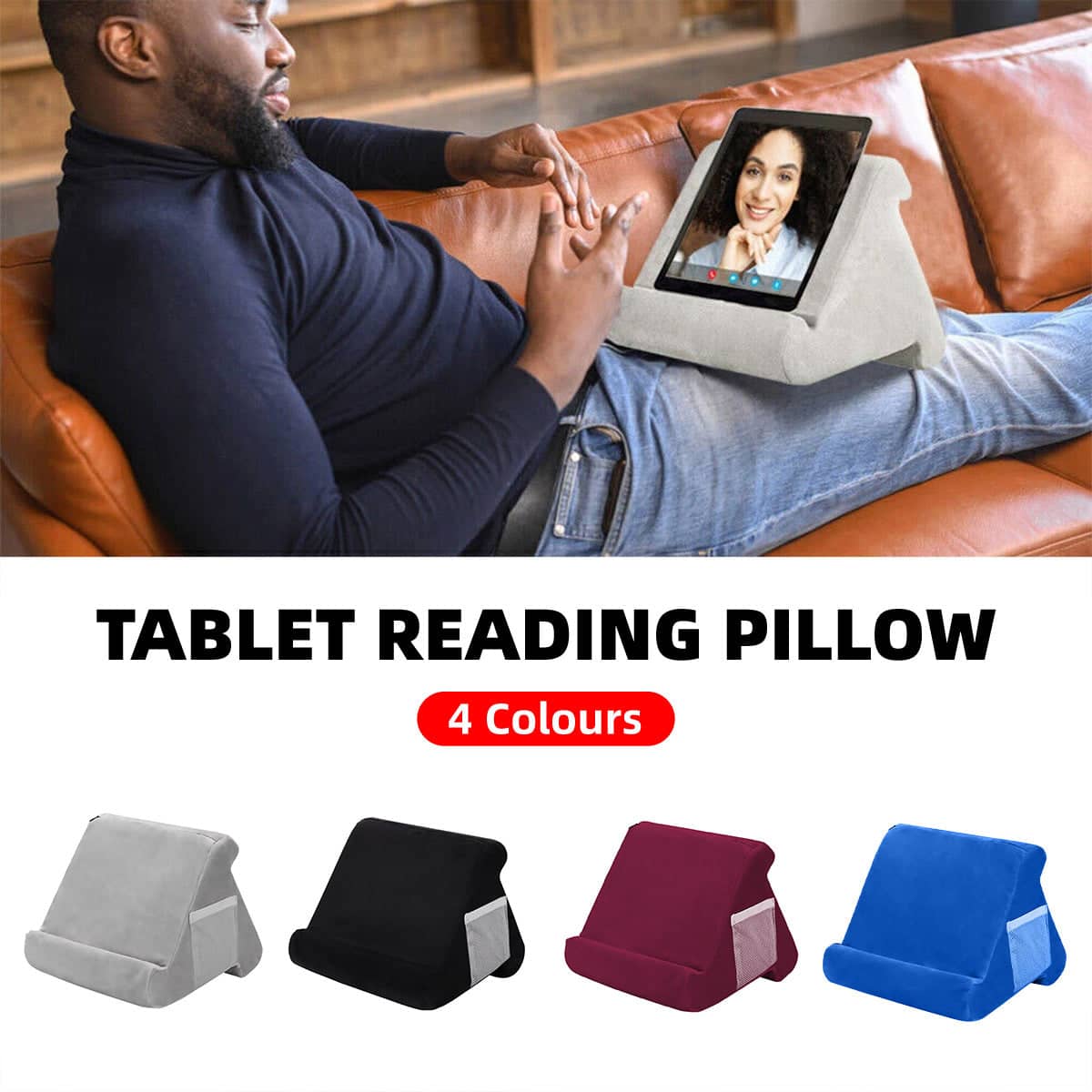 Multi Angle Soft Pillow Tablet Stand, Reading Cushion for Tablets and Phones - Red - view 2