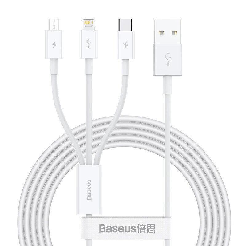 Multi-Connector Charging Cable for iPhone, White - Three-Way, 1.5m, Pack of 2