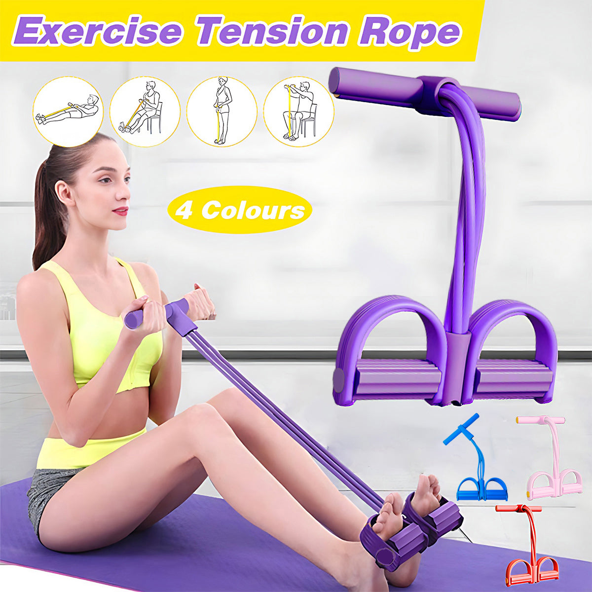 Multi-Function Foot Pedal Resistance Rope Exerciser - Red - view 2