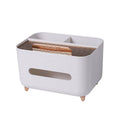 Multi-Function Tissue Box Holder with Remote Control Storage - White