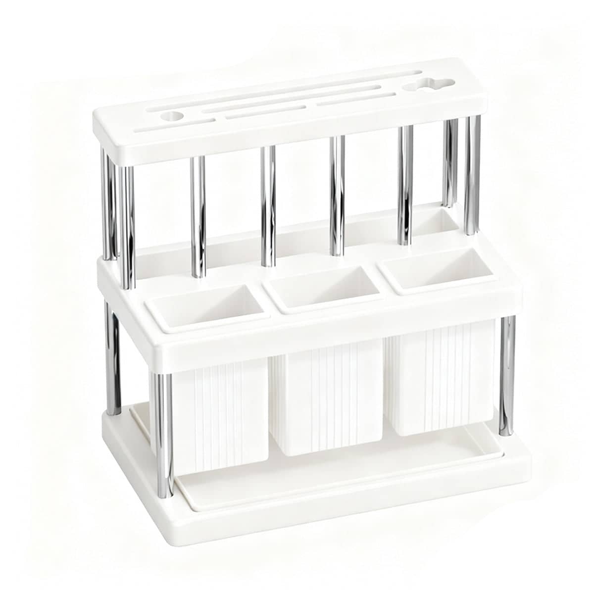 Multi Functional Kitchen Countertop Knife Block Holder with Removable Drain Tray - White