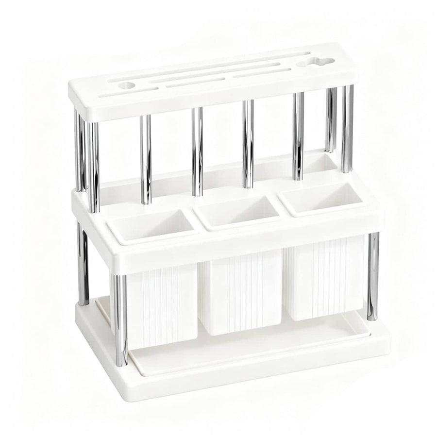 Multi Functional Kitchen Countertop Knife Block Holder with Removable Drain Tray - White