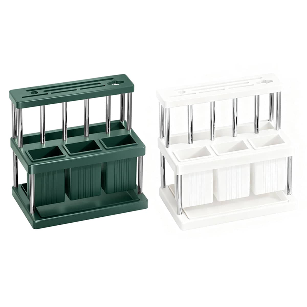Multi Functional Kitchen Countertop Knife Block Holder with Removable Drain Tray - White - view 3