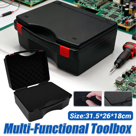 Multi-Functional Plastic Tool Box with Foam Insert - Black, 31.5 x 26 x 18 cm