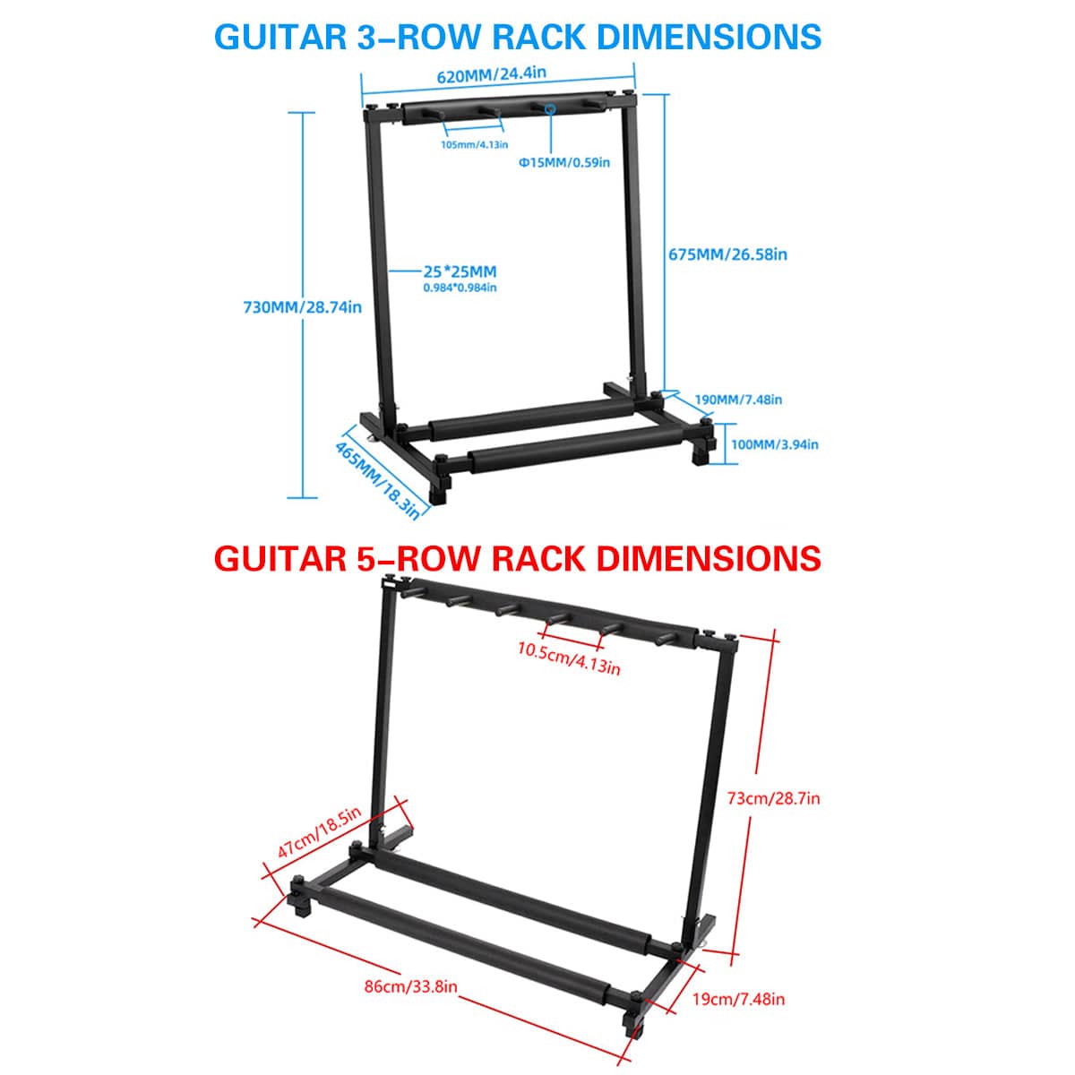 Multi Guitar Floor Stand with Padded Rests - 5 Guitar Rack, Black Metal - view 4