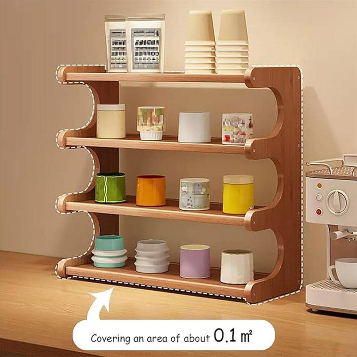 Multi-Layer Bamboo Cup Organiser Shelf for Countertop and Desk Storage - view 4