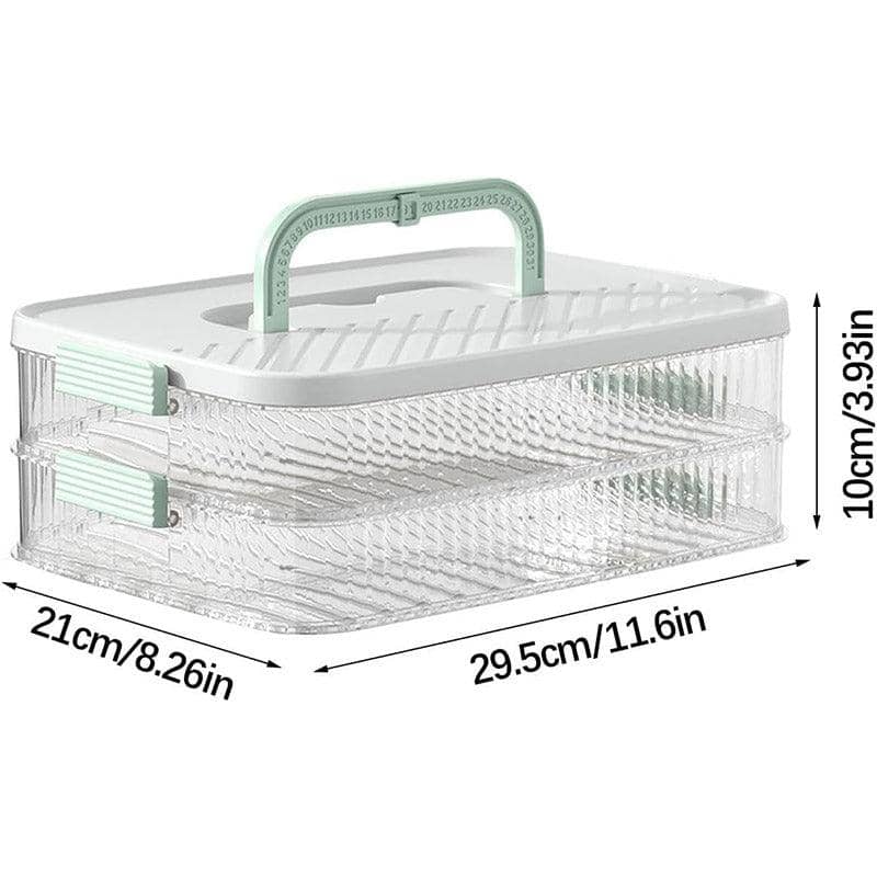 Multi-Layer Dumpling Storage Box, 29.5 x 21 x 10 cm - Clear with Green Handle - view 3